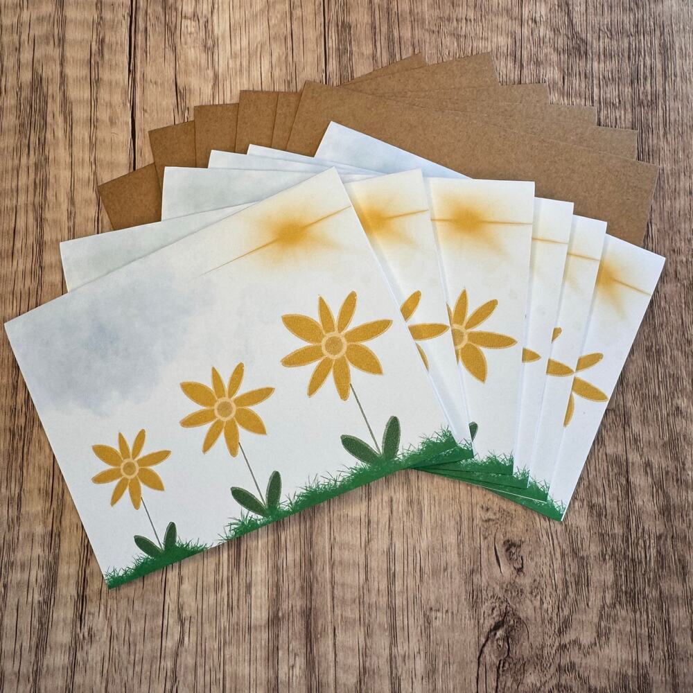 Greeting Cards Blank Notes Flowers Spring Yellow Daisy 6 w/Envelopes Custom Art
